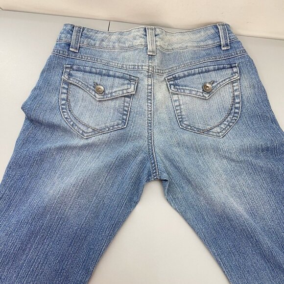 Nine West Jeans Bleecker Straight Leg Flap Pocket Distressed Denim Womens 4 Long - Picture 4 of 12